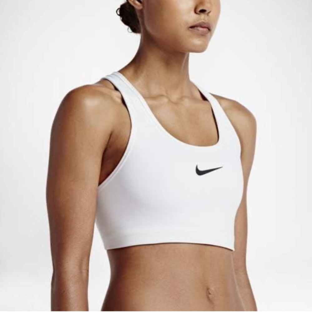NIKE PRO SWOOSH WOMEN'S MEDIUM-SUPPORT NON-PADDED SPORTS BRA WHITE, size M